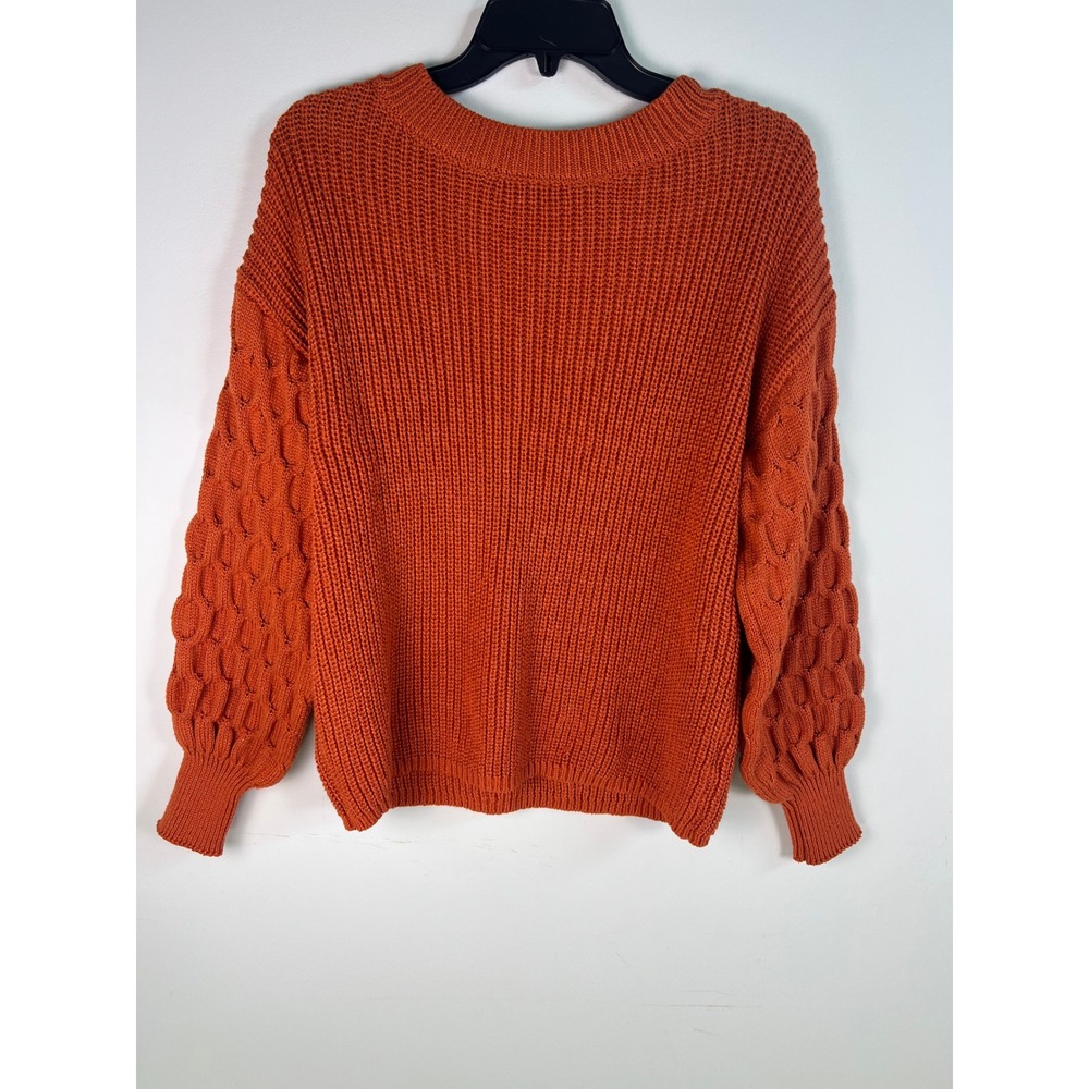 PRETTY GARDEN Orange Textured‎ Bubble Sleeve Knit Sweater Women's Small